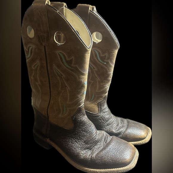 Good Used Old West Boys Cowboy Boots Sz4 big boys - Picture 5 of 10